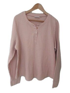 Belle Kim Gravel Waffle Knit Snap Front Henley Top